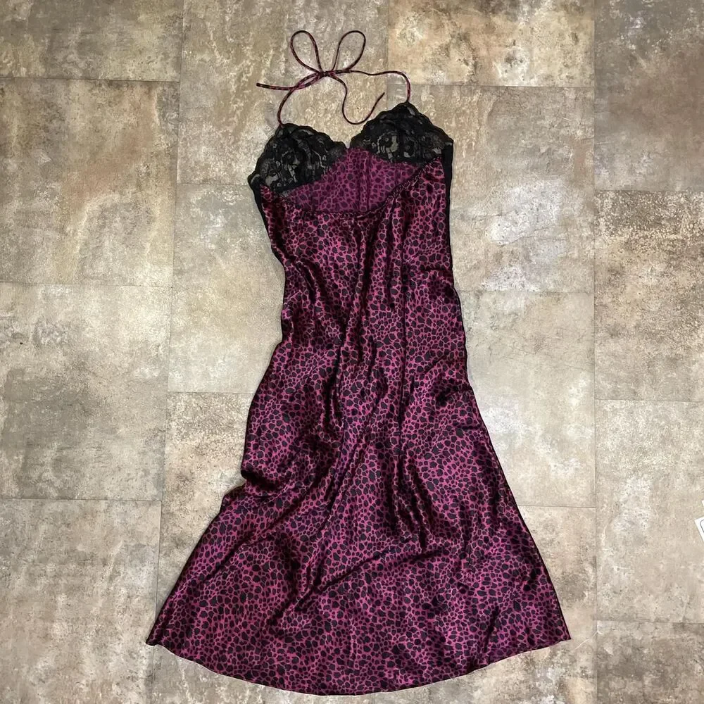 vintage 90s frederick’s of hollywood purple and black lace full slip dress large - Picture 4 of 6